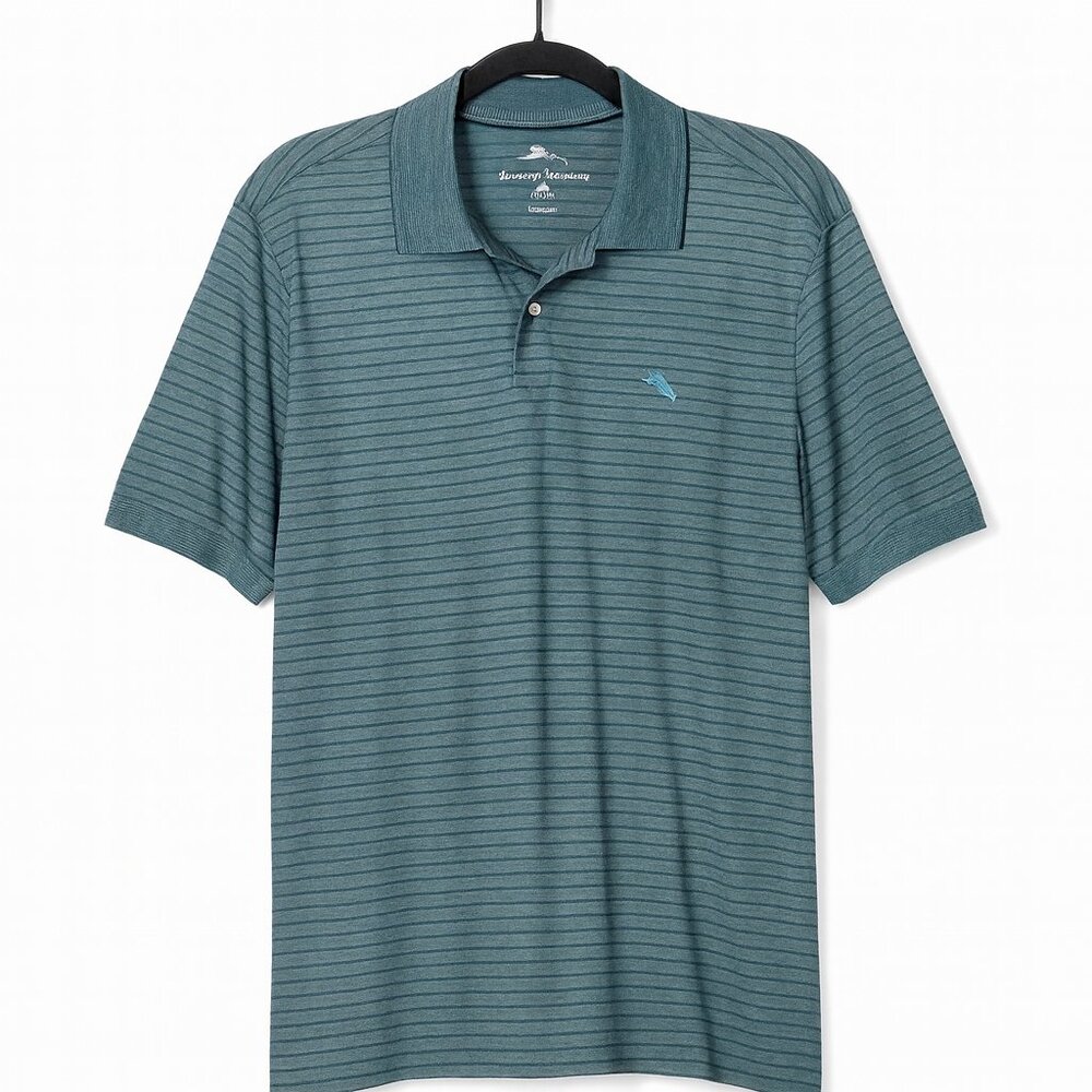 TOMMY BAHAMA MEN'S gulf coast striped polo shirt green Size Large - Picture 1 of 6